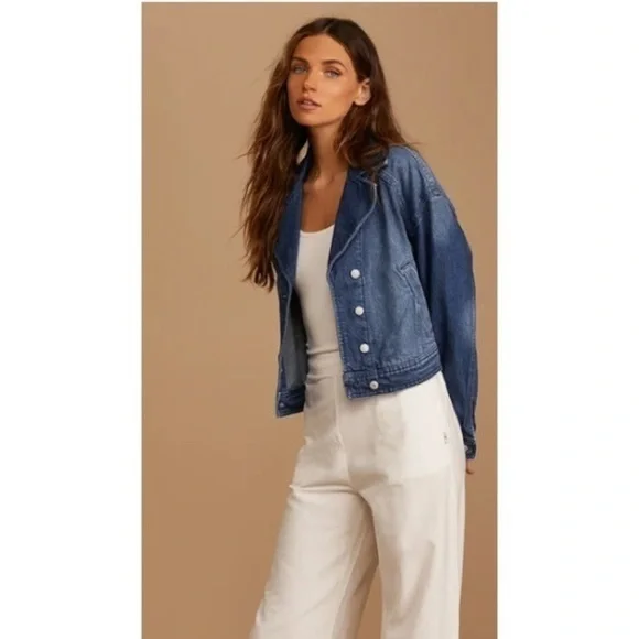 We the free Free People Now or Never Dark Wash Cropped Denim Jacket M